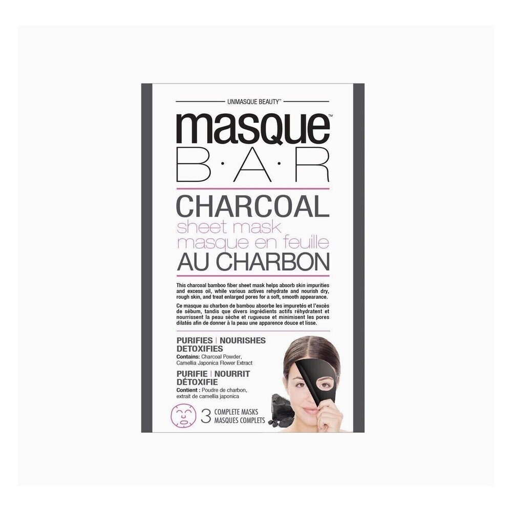 Masque Bar Charcoal Sheet Mask 3 Pack Bamboo Fiber Detox Pore Care Skincare NEW